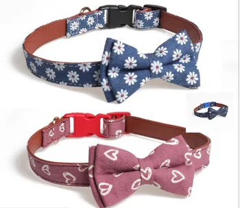 

USD 2.35/PC Free shipping hand made pet dog puppy collar print flower fabric leather five styles 5pcs/lot