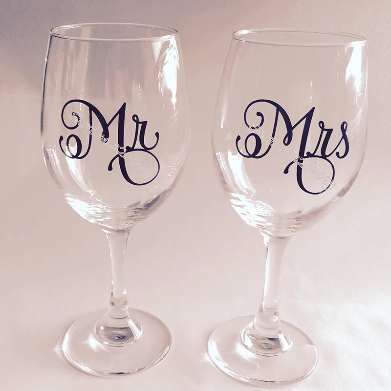 

9pcs Mr / 9pcs Mrs /set Wine Glasses Sticker Newly Weds Couples Gift Champagne glass decal toasting wedding Party Decor EB016