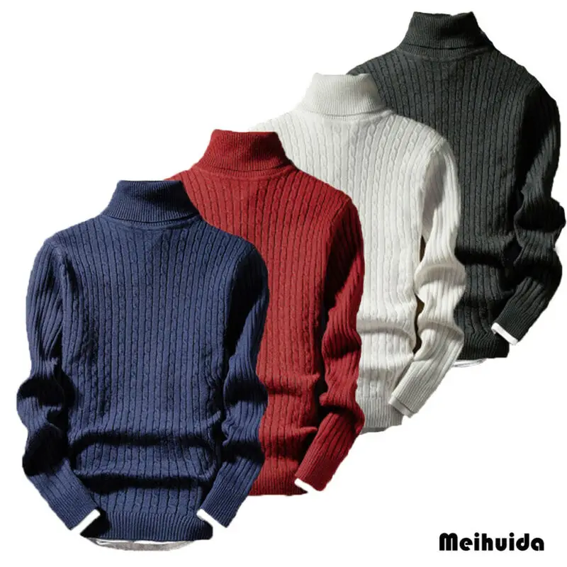 

2019 New Spring Winter Men's Warm Turtleneck Solid Color Casual Floral Printed Sweater Male's Slim Fit Brand Knitted Pullovers