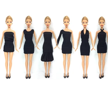 

NK 12 Items=6 Black Dresses+6 Black Heels Doll Fashion Clothes Handmade Outfit For Barbie Doll Best Gift For Child