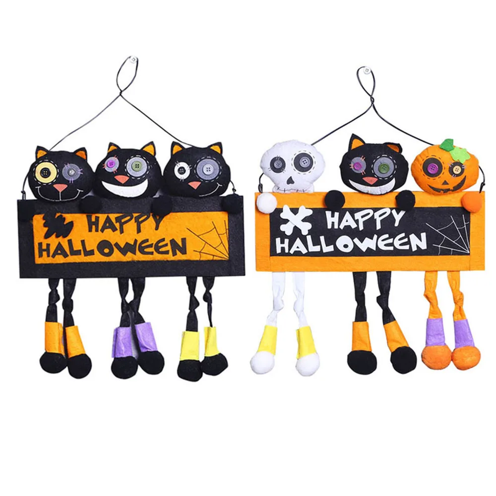 

Happy Halloween Door Hanging DIY Decoration Cute Black Cat Spooky Pumpkin Door Hanging for Halloween Make-up Party Supplies