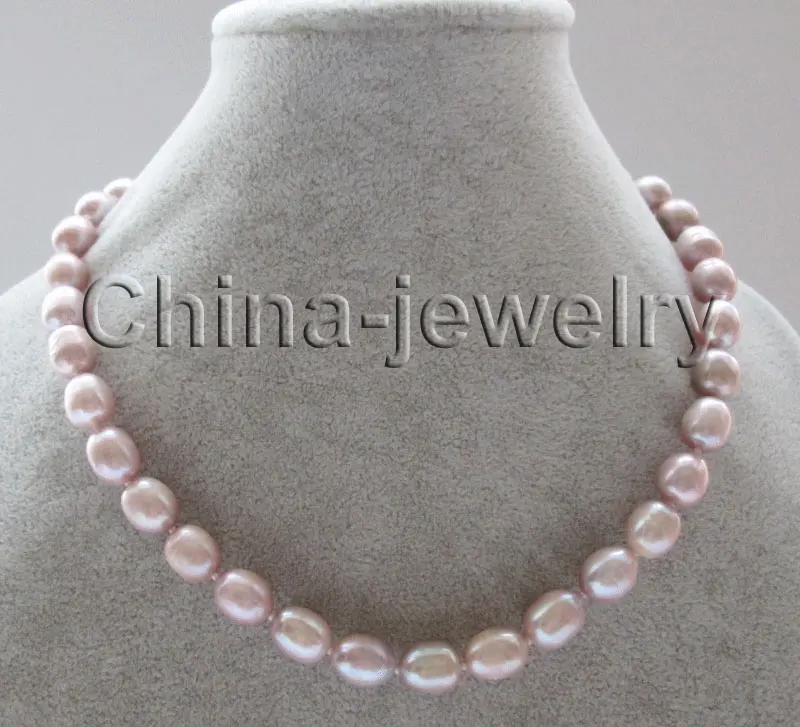 

FREE SHIPPING *******17" 10-12mm natural purple baroque rice shape freshwater pearl necklace (A0511)