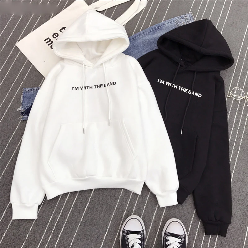 هوديس النساء مقنعين الصلبة الشتاء الدافئة سمكا زائد المخملية إلكتروني المطبوعة جيوب إمرأة هوديي الكورية نمط كل مباراة الترفيه