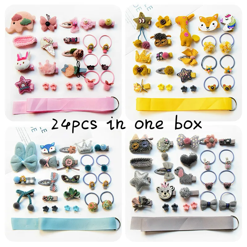 

24pcs/box Children Hair Clip BB Cute Bow KIDS Hair Grip Accessories Girls Princess Hairpins Crown Barrettes handmade Headwear
