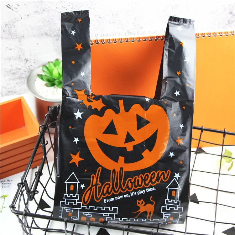 

Halloween black pumpkin pattern shopping plastic vest bag 100 pieces free shipment