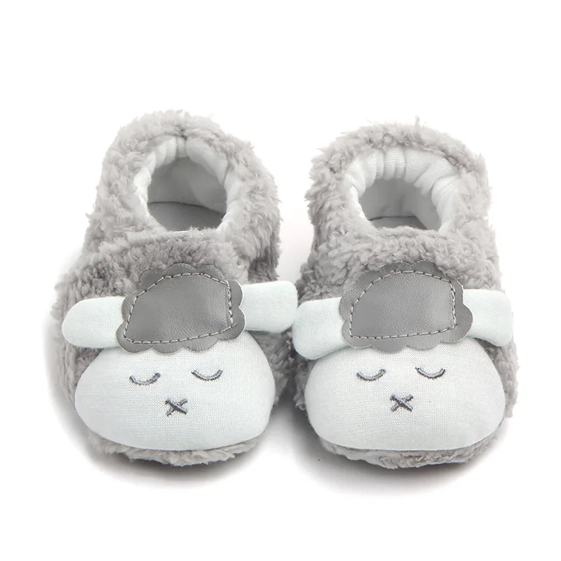 Keep Warm Winter coral velvet shoes cute cartoon sheep prewalker with soft bottom