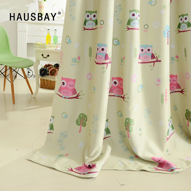 

Hausbay Blackout 80% Curtains For Bedroom Cartoon Owl Kid Bedroom Window Curtains Blue Tulle Curtains Panel Modern Short CT1050