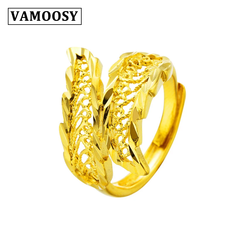 

Female rings Cute Flower Finger Ring Vintage shiny 24K Gold Engagement Rings For Women 2018 Fashion Wedding rings Jewelry Gifts