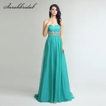 

Cheap Long Evening Dress Backless Chiffon Green Sweetheart Beaded Crystals Floor Length Women Prom Party Gowns Sleeveless LX250
