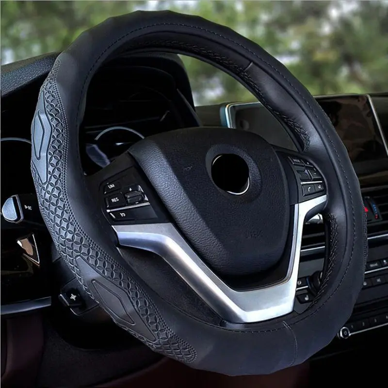 

2018 NEW Embossed Wear-resistant leather Steering Wheel Covers Environmental protection Not smelly Diameter 38CM 4 color