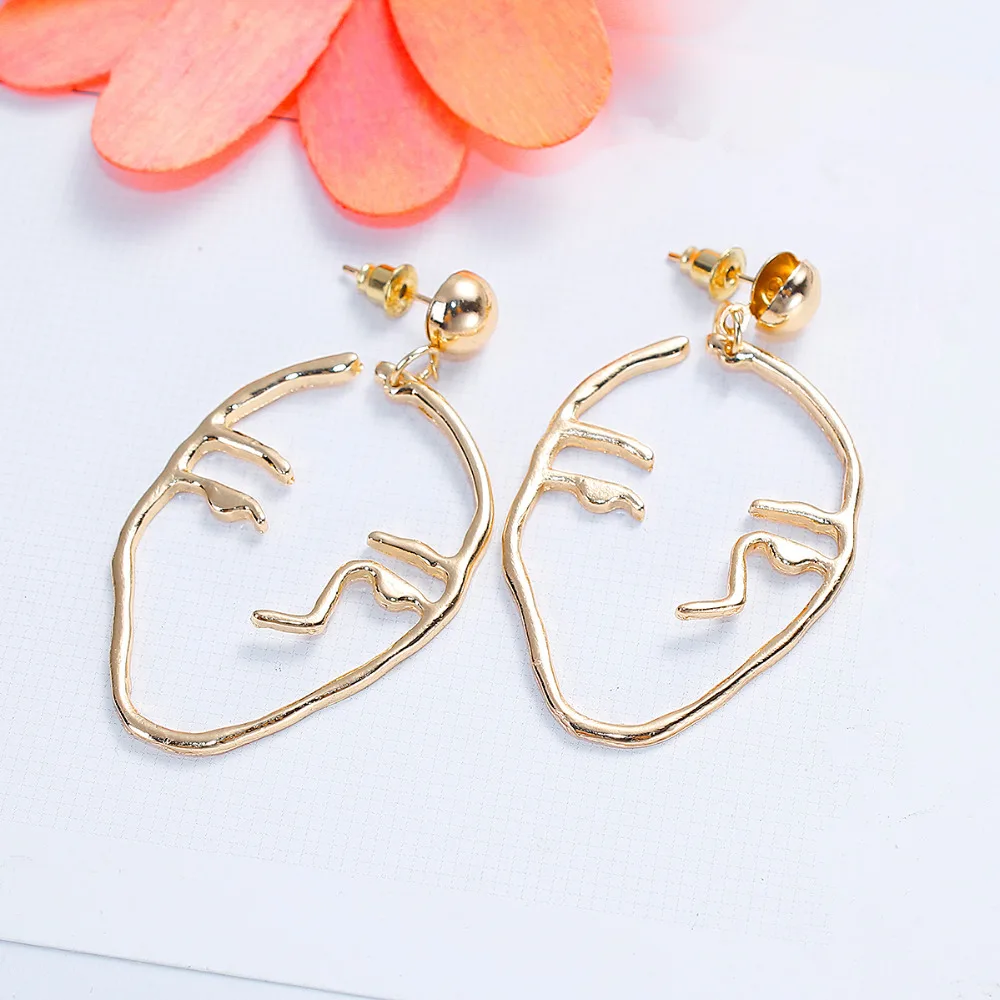 8SEASONS Ear Stud Earrings Metal Gold Color Face Mask 55mm(2 1/8&quot) x 30mm(1 Post/ Wire Size: (21 gauge) 1 Pair | Украшения и