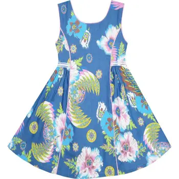

Girls Dress Sleeveless Denim Floral Flower Detailing Cotton 2020 Summer Princess Wedding Party Dresses Size 4-10 Carnival