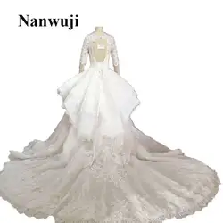 2017 nanwuji Милая спинки Половина рукава собор поезд Новый стиль роскошные свадебное платье Свадебные платья 6009