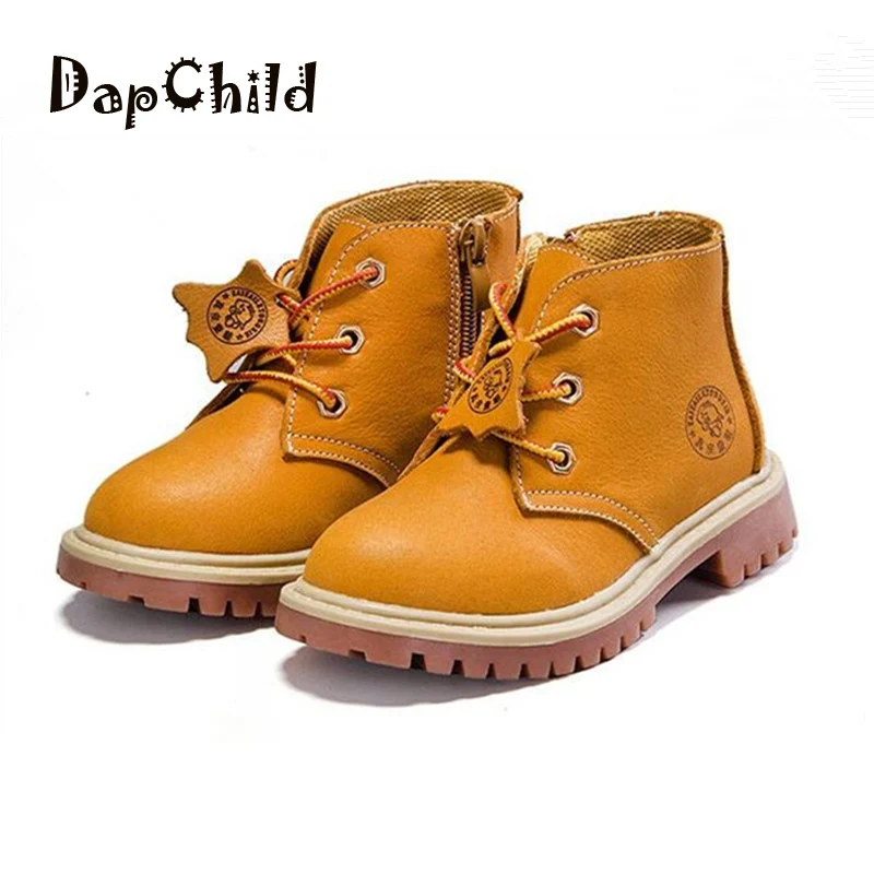 

DapChild Children Spring Shoes Girl Boys Original Leather Footwear Kids Motorcycle Boots Ankle Boots Parents & children Shoes