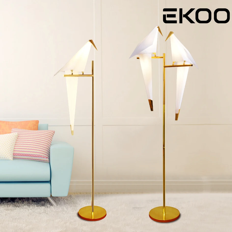 EKOO Современная птица абажур Золотая Базовая Напольная Лампа с LED лампами