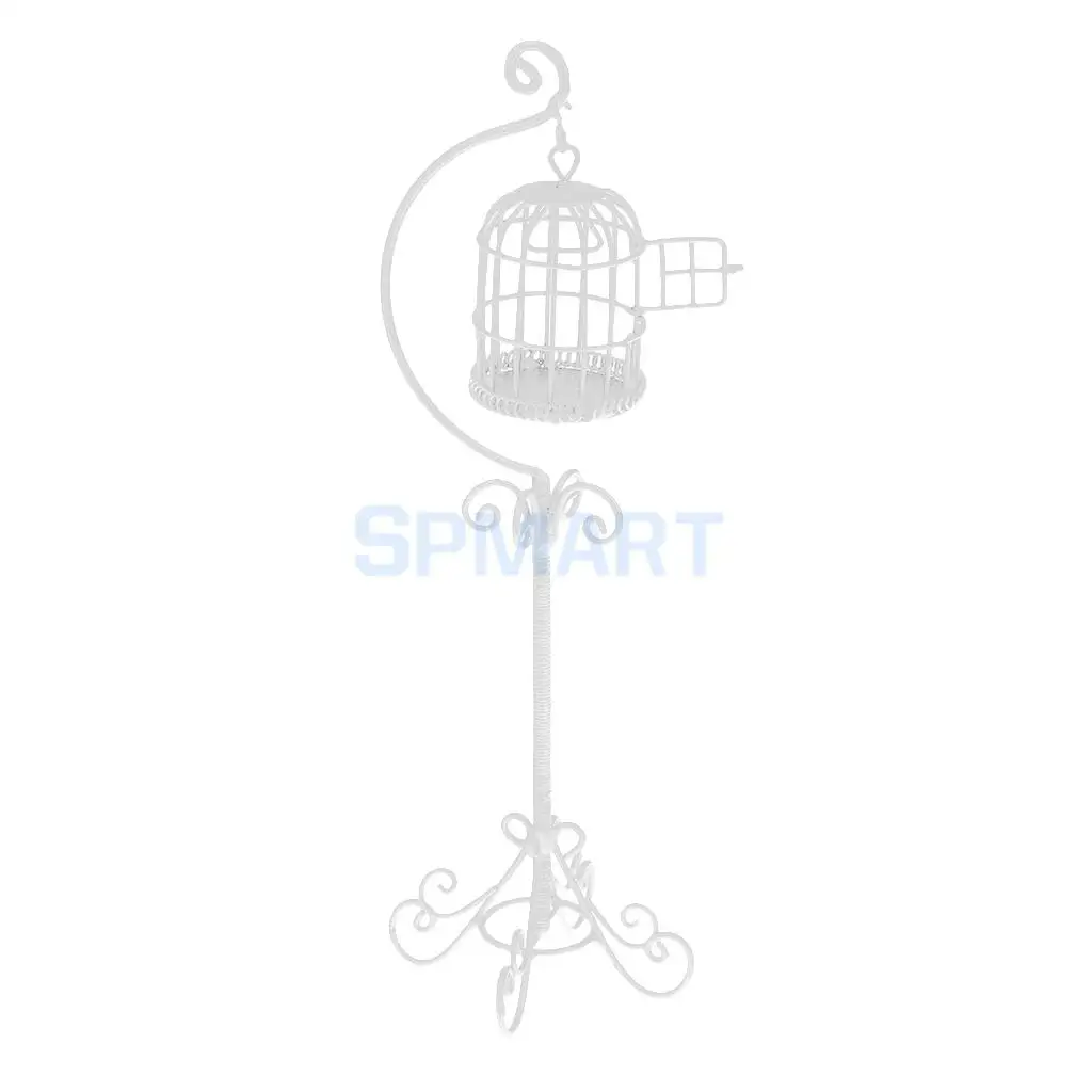 MagiDeal 1/12 Dollhouse Miniature Metal Bird Cage with Holder Stand for Dolls Action Figures Acc Collection Furniture Decor