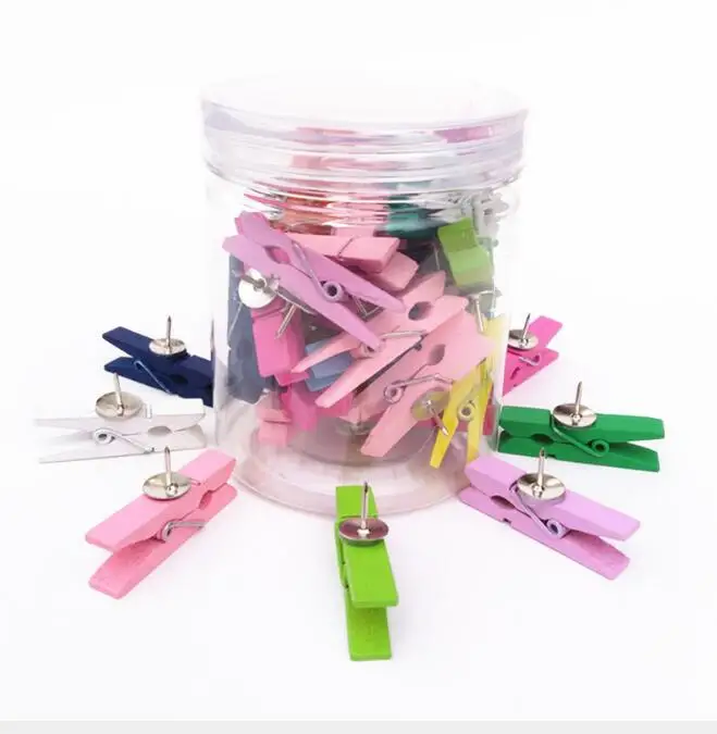 

500pcs 3.5 cm color with pushpin wood clip