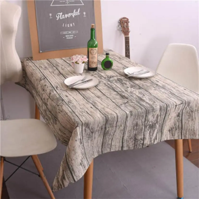Buy Vintage Wood Grain Tablecloth Cotton Linen Rustic