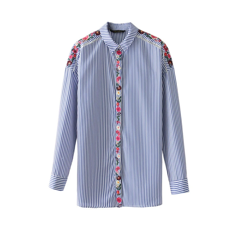 2018 Women's Shirt Loose Plaid Blouse Long Sleeve Spring And Summer New Embroidery Decorative Embroidery Shirt For Ladies D8A155 (10)