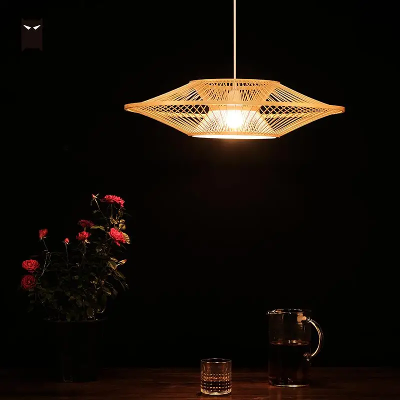 60cm Bamboo Chandeliers Japanese Lamp Wicker Rattan Modern Chinese Asian Lighting Lustre for