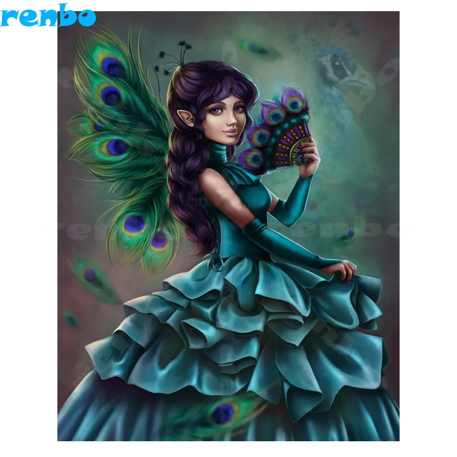 

full Diamond mosaic sale 5d diy Diamond Painting cartoon girl Cross Stitch Rhinestones diamond Embroidery peacock Fairy A60