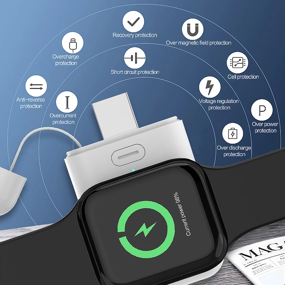 1000 мАч, беспроводное зарядное устройство, внешний аккумулятор для Apple Watch 1, 2, 3, 4, мини внешний аккумулятор для iWatch 1, 2, 3, 4, внешний аккумулятор, зарядный чехол USB