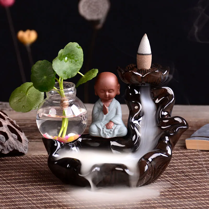 

The Little Monk Censer Creative Home Decor Small Buddha Incense Holder Backflow Incense Burner burner + 10Pc Incense Cones