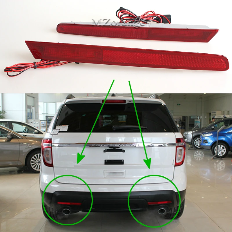 

2pcs Red Lens LED Rear Bumper Reflectors Lights For Ford Explorer 2011 2012 2013 2014 2015 tail lamps brake lights stop lamps