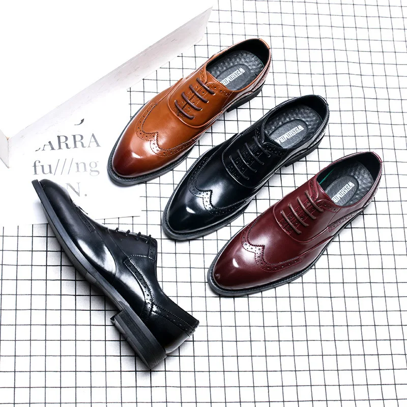 

BACKCAMEL2019 New Microfiber LeatherBritish Dress Business Men's Leather Shoes Fashion Breathable Pointed Strap Rubber Bottom