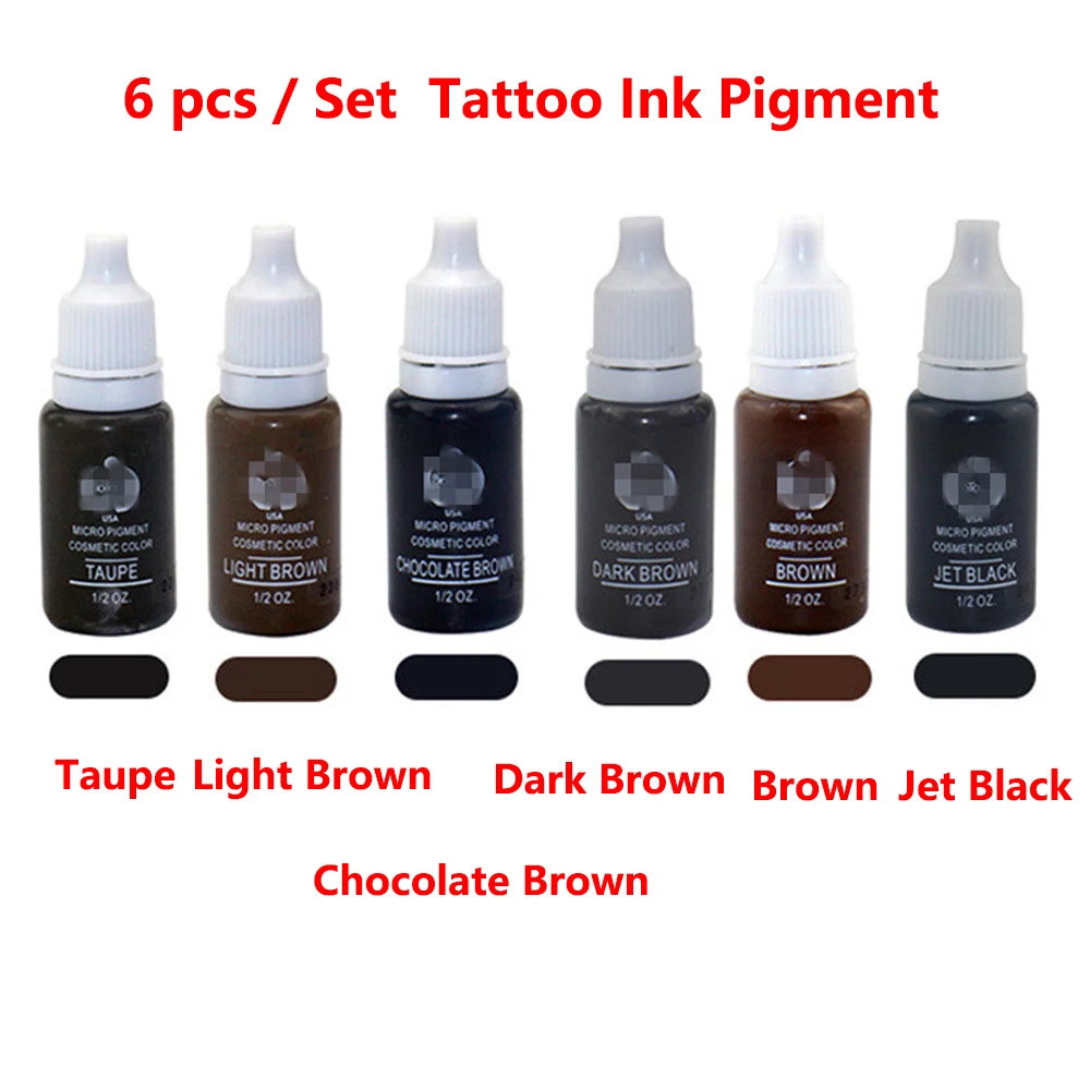 6 Pcs Permanent Makeup Micro Pigment Cosmetic Tattoo Ink 1/2 oz For 3D