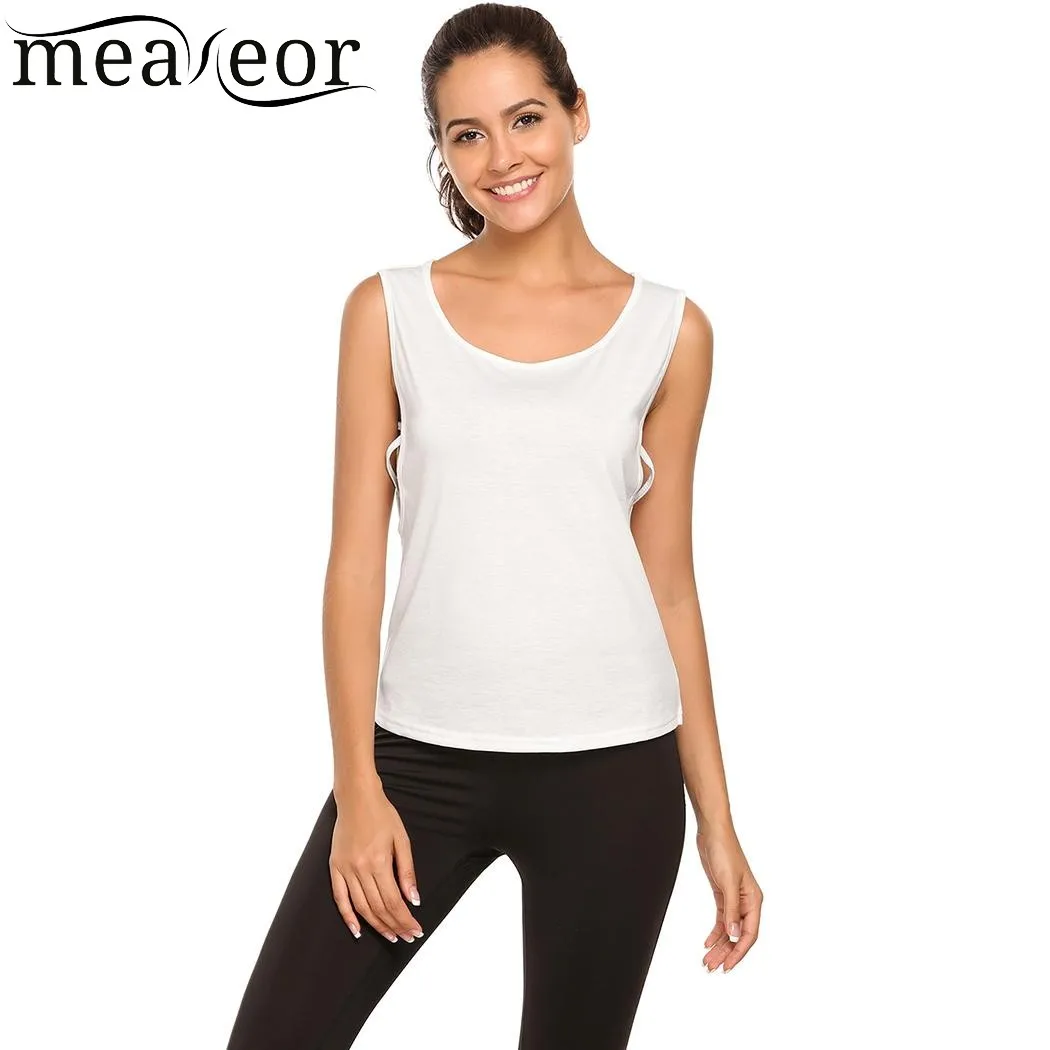 Meaneor Side Cut off Tops Loose Side Cut off Basic Ladies T shirt Tops