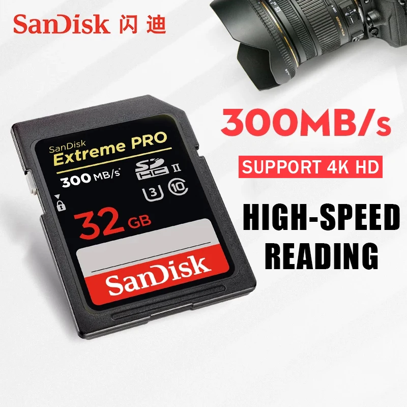 Sandisk Extreme Pro 32 Гб SDHC UHS-2 U3 Class10 флэш-карта памяти Скорость до 300 МБ/с. SDXPK карты для Sony Nikon Canon DSLR Камера