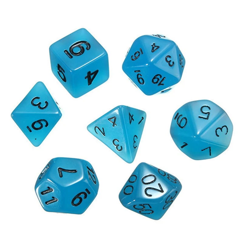 

Brand New Polyhedral Dice 7pcs Set Luminous RPG Dice Set d4 d6 d8 d10 d12 d20 Dungeons & Dragons Rpg Board GameS Dice