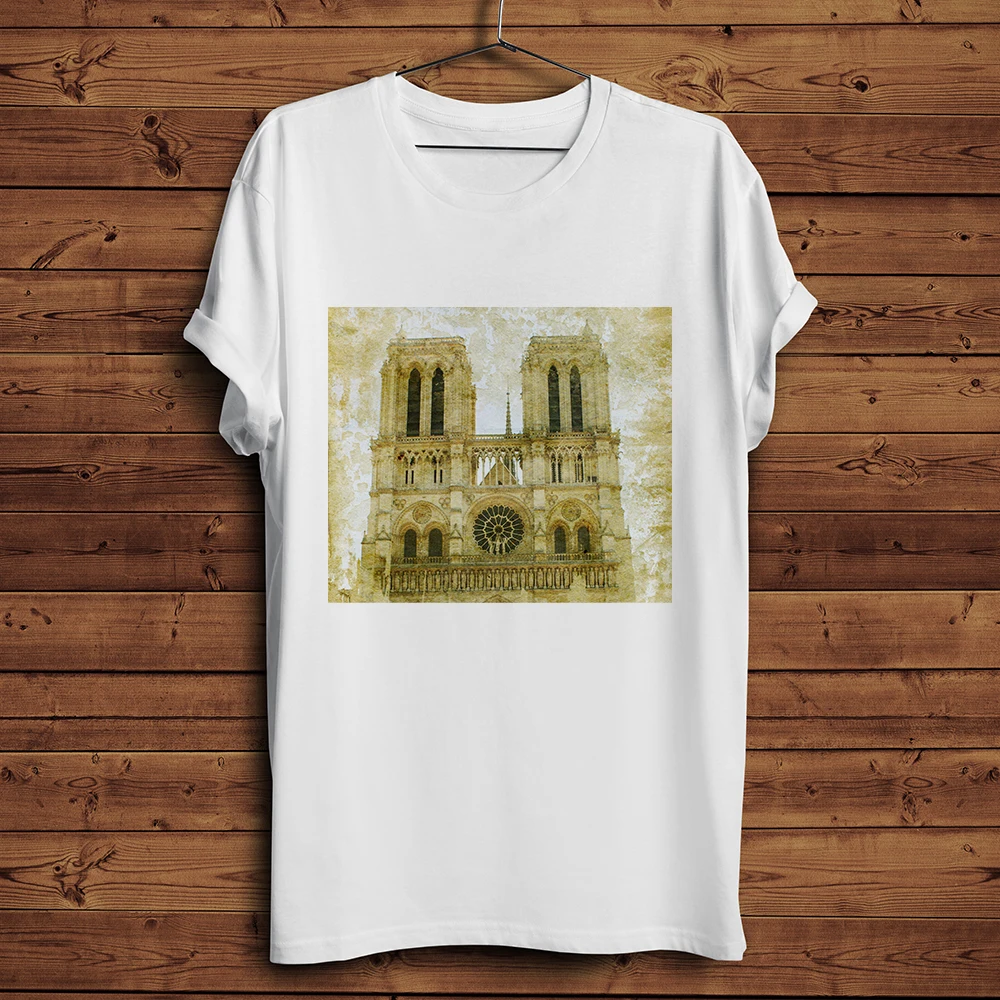 Винтажные Cathedrale Notre Dame de Paris художественный Мужская футболка с коротким рукавом