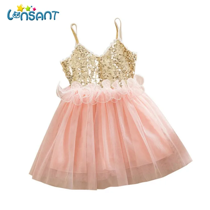 LONSANT платья; vestidos mujer; вечерние платья без рукавов с блестками; vestido de festa infantil; модная одежда для маленьких девочек; Прямая поставка