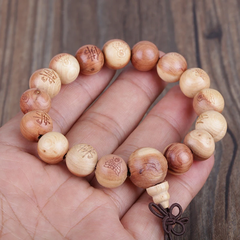 natural caved buddha brown cedar round fragrance wooden buddhism rosary prayer beads bracelets for man jewelry