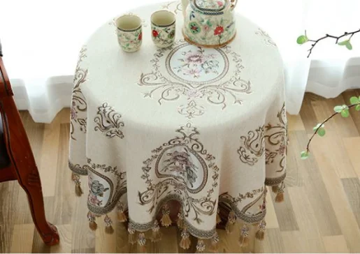 

Europe Style Elegant Printing Round Table Cloth Blended Round Household Coffee Table Cover Round Table Living Room Tablecloths