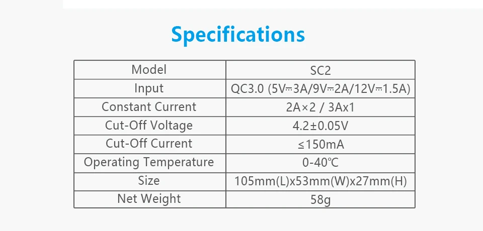 XTAR SC2 max 3A быстрой зарядки применяется к 3,6/3,7 V Аккумуляторная 18650/18700/20700/21700/22650/25500/26650 литий-ионные аккумуляторы