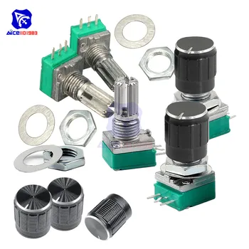 

5PCS/Lot B10K 10KΩ Ohm 3 Pin Single Linear Rotary Potentiometer 15mm Knurled Shaft 6mm Dia. with Potentiometer Knob for Arduino