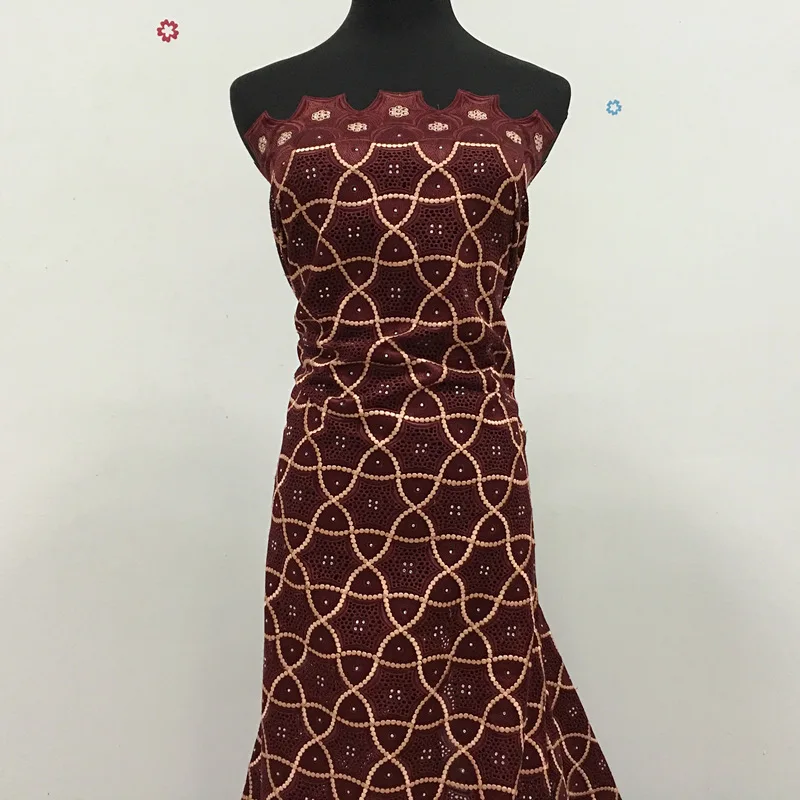 

2019 High Quality Nigerian Swiss Voile Lace Wine Peach African Cotton Fabric In Switzerland For Women Dress 036