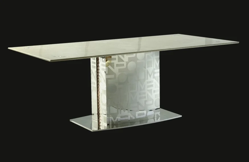 stainless steel Dinning table with dining room set with 6 chairs, leather top table moderns, wine dining side cabinet/ leather