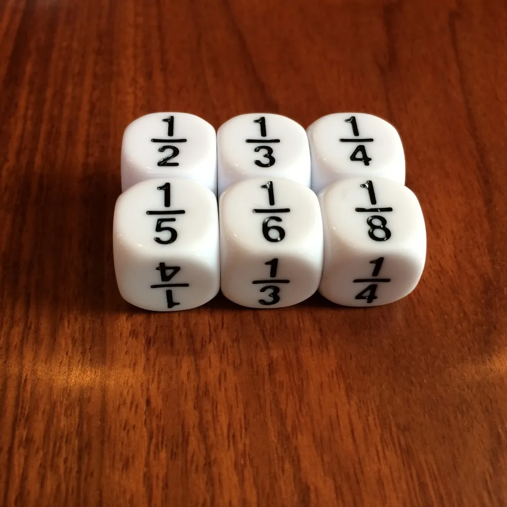 

10Pcs/set 16MM Rounded Fraction Dice 1/2 1/3 1/4 1/5 1/6 1/8 For Math teaching Accessory