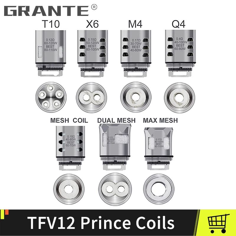 GRANTE TFV12 принц катушки TFV12 принц сетки двойной сетки Q4 M4 X6 T10 Core Fit SMOK TFV12 принц распылитель электронная сигарета Core