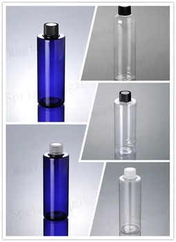

250ML Clear/Blue PET Plastic Bottle With Clear/Black Stripe Screw Cap Cosmetic Packaging,Water/Cleansing Oil/Moisturizer Bottles