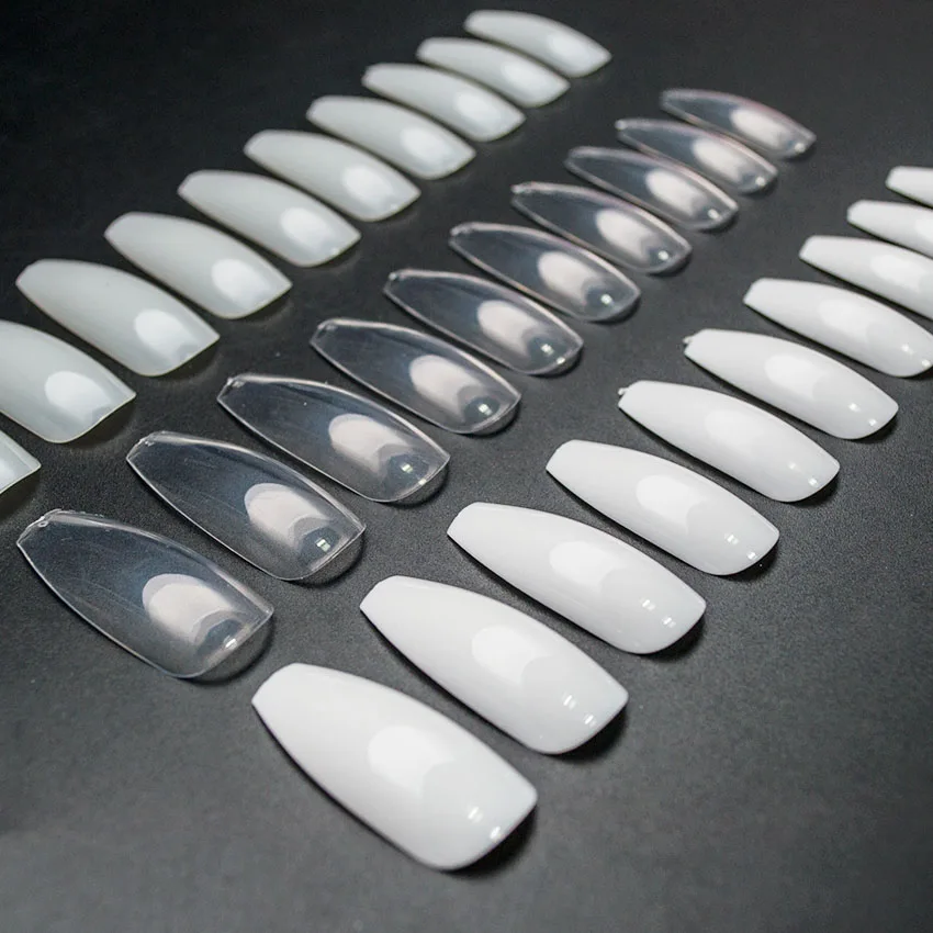 100 шт, Типсы для ногтей в гробу, белые/прозрачные/натуральные накладные ногти, плоская форма, съемные ногти, полное покрытие, накладные Типсы для ногтей JZJ3001