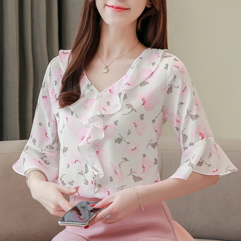 

Womens Tops and Blouses Chiffon Women Blouses Flare Sleeve Women Shirts Plus Size XXXL White Blusas Femininas Elegante