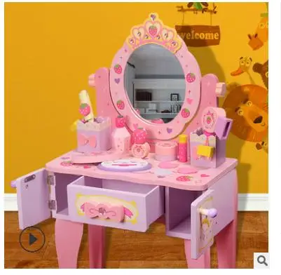 Детские игрушки для девочек, деревянный туалетный столик, 3-9 лет, подарок для девочки, туалетный столик для маленькой девочки, Детские ролевые игры, игрушки - Цвет: A no chair
