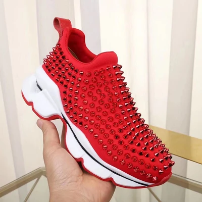 GCYFWJ Rivet Sneakers Woman Red Sneakers Spring Autumn Flats Non-slip Breathable Casuals Couple Shoes Zapatillas Rojas Mujer - Цвет: red