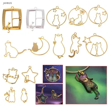 

14 Pcs/Set DIY Epoxy Resin Crafts Metal Frame Cat Kitten Moon Shape Cartoon Jewelry Pendant Necklace UV Resin Material Handmade