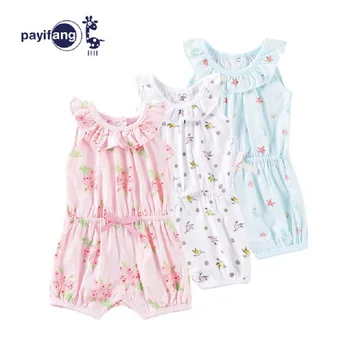 

Cute Baby bebes Girls Fashion Infant Sleeveless Cotton Tattoo Floral Print bodysuit Jumpsuit Summer Baby Girl Outfit Clothing Se